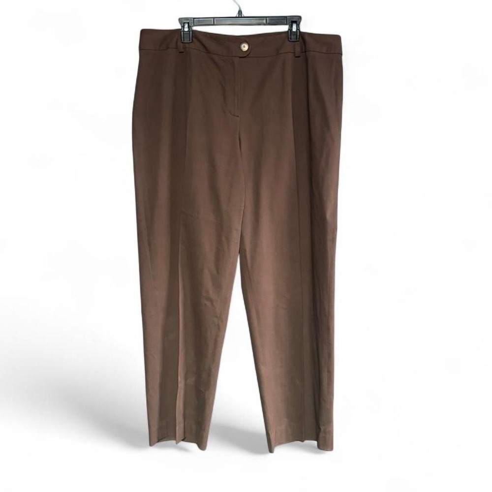 Anne Klein Brown Trousers Women's Plus Size 20W Minimalist Tailored Cotton Blend